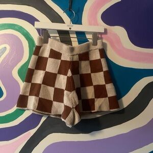 Brown & Tan Checkered Shorts